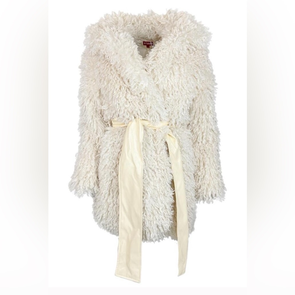 STAUD Lydie Cream Faux Fur Jacket Coat size Small